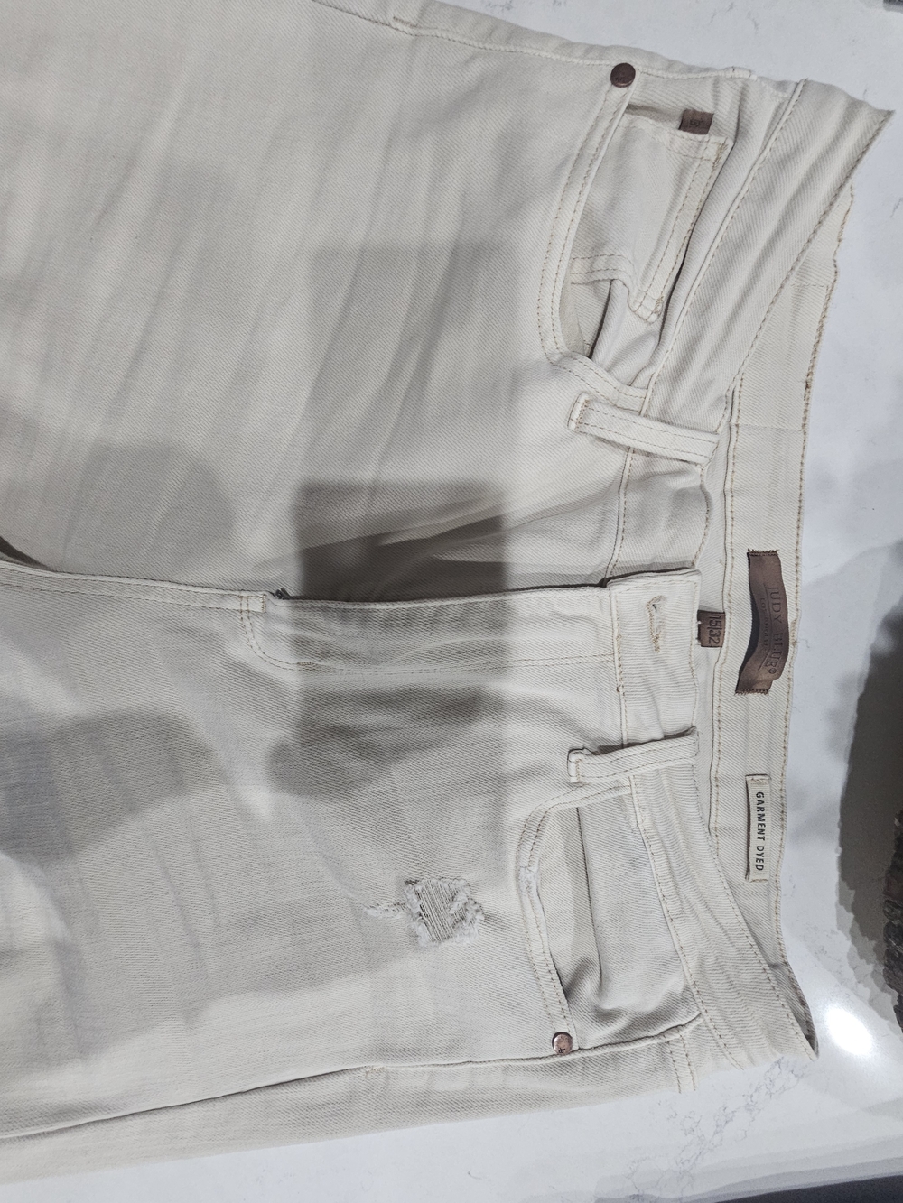 Judy Blue Cream Distressed Wide Leg Jeans